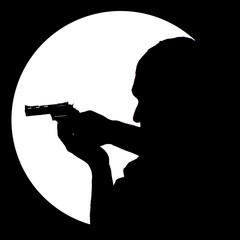Silhouette of man with gun on the black background