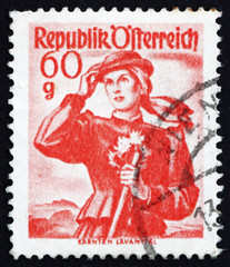 Postage stamp Austria 1948 Woman from Carinthia, Lavant Valley