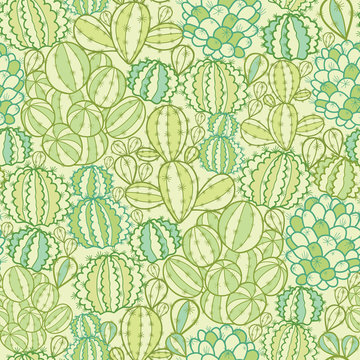 Vector cactus plants texture seamless pattern background with