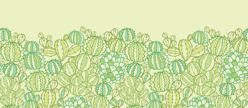 Vector cactus plants texture horizontal seamless pattern