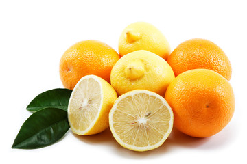 Fresh citrus fruits isolated on a white background.