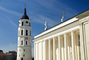 Classical cathedral with tower in Vilnius, Lithuania