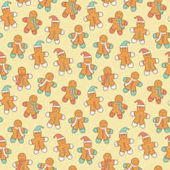 Seamless cute pattern with gingerbread men. Vector