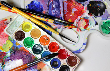 Art palette and watercolors