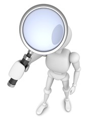 3d man character with magnifying glass