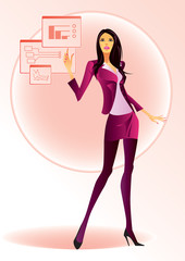 Fashion girl running on virtual display