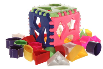 Naklejka premium logical cube different geometrical shapes put in