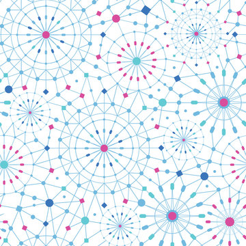 Vector blue abstract line art circles seamless pattern