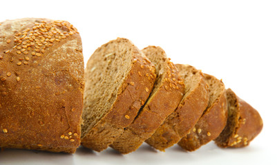 tasty sliced rye bread, isolated on white
