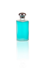 Men's perfume in blue bottle isolated on white