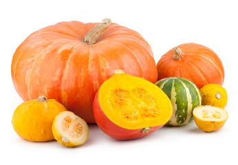 colorful pumpkins isolated on white