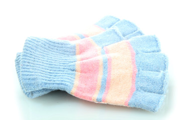 woman knitted gloves, isolated on white