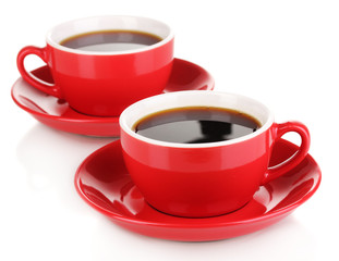 A red cups of strong coffee isolated on white