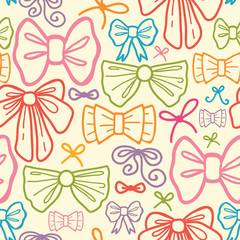 Vector colorful bows seamless pattern background with hand drawn