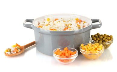 Risotto in  gray pot isolated on white