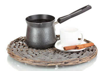 Coffee maker with white cup isolated on white