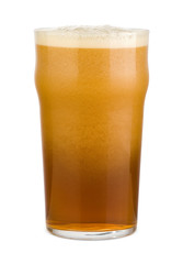 Fresh red beer with deep foam in a pint glass