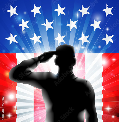 "US flag military soldier saluting in silhouette" Stock ...