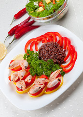 Shrimp with rice and fresh parsley