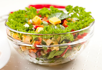 Light salad with cheese, parsley and spices