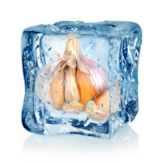 Ice cube and garlic