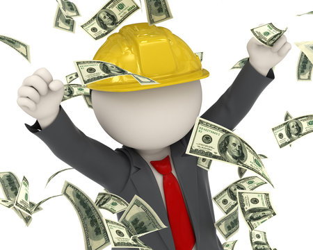 3d constructor business man jumping for victory - money rain