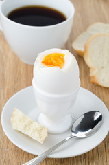boiled eggs, bread and coffee