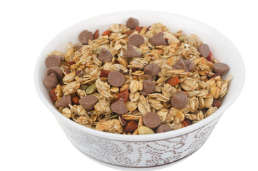 homemade granola with chocolate drops isolated