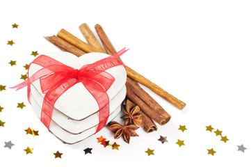 Gingerbread cookies with  red ribbon