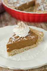 Piece of cake with pumpkin and chocolate