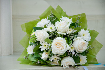Bouquet with white rose and white  Chrysanthemum