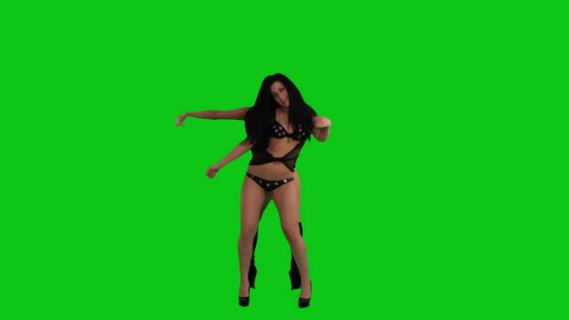 Beautiful Young Girl Dancing Against Green Screen