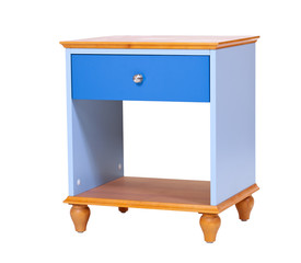 Wooden nightstand isolated over white, with path