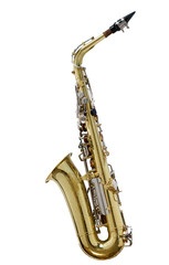 Vintage saxophone isolated with clipping path on white