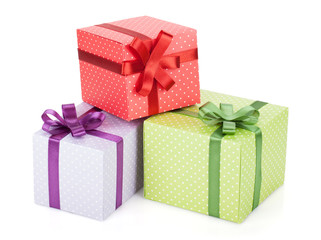 Colorful gift boxes with ribbon and bow