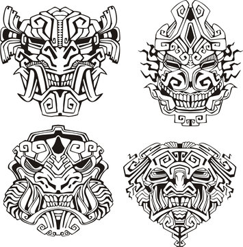 Aztec monster totem masks