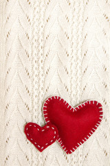 Valentines on knitted texture