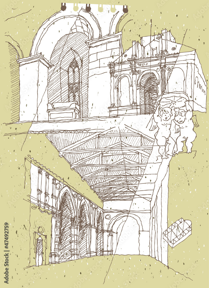 Wall mural sketching historical architecture in italy