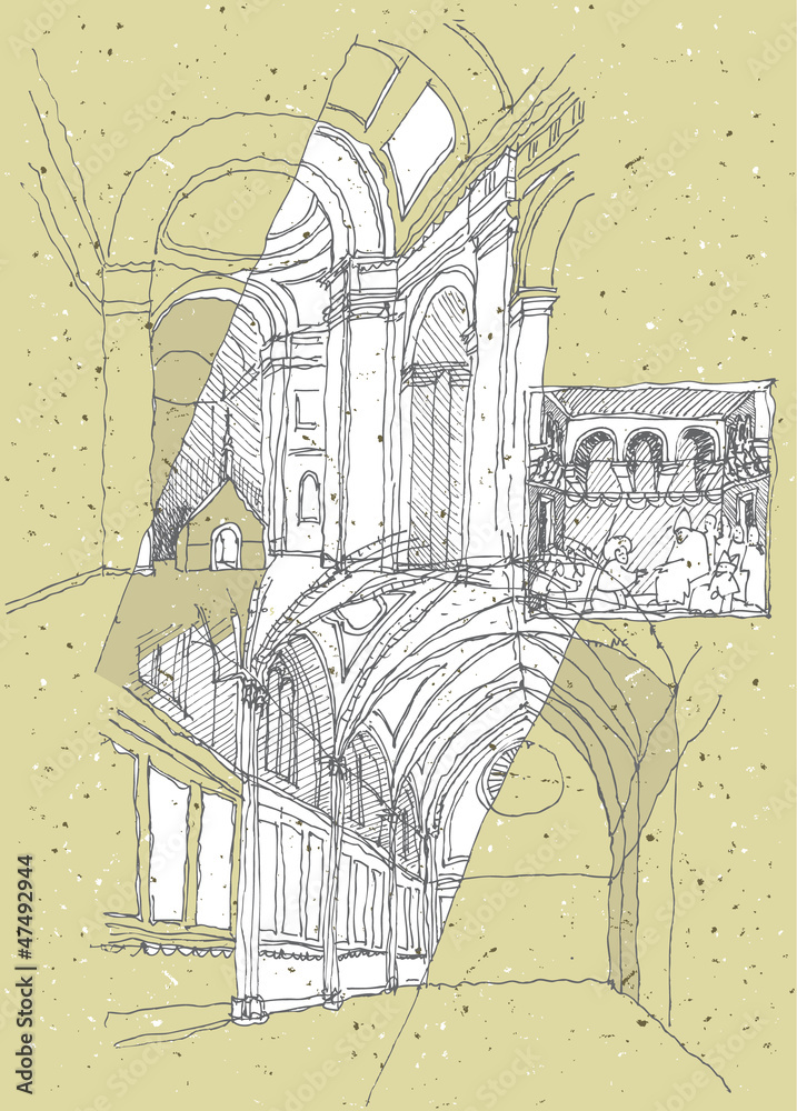 Canvas Prints Sketching Historical Architecture in Italy: Assisi