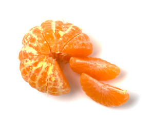 Ripe peeled tangerines isolated on white background