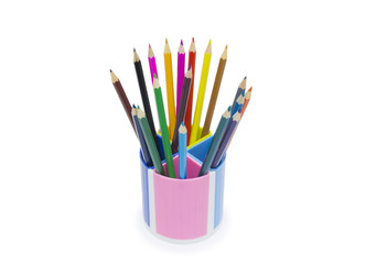 Fototapeta premium pencils in holder isolated on white background