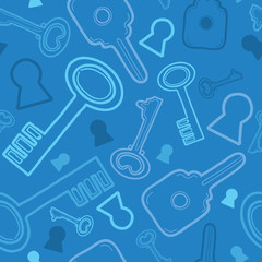 Vector blue keys seamless pattern background with hand drawn