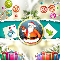 Christmas with gifts and Santa in hanging ball