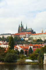 Fototapeta na wymiar Overview of old Prague from Charles bridge side