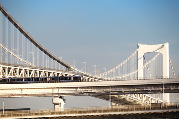 Rainbow Bridge from Odaiba, Tokyo, Japan