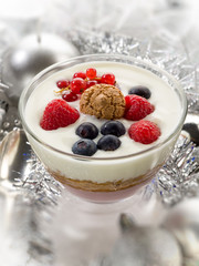 fruit dessert on christmas table, selective focus