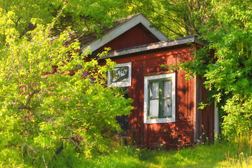 Red wooden summerhouse