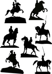 set of horsemen monuments isolated on white