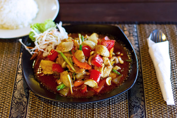 Thai dish with chicken in sweet and sour souce