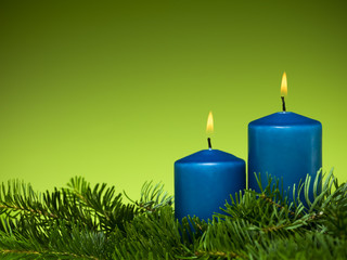 happy holiday blue candles